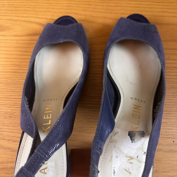 Anne Klein Size 10M Iflex Leather Upper Navy Peep Toe Slingback Heels - Picture 8 of 12